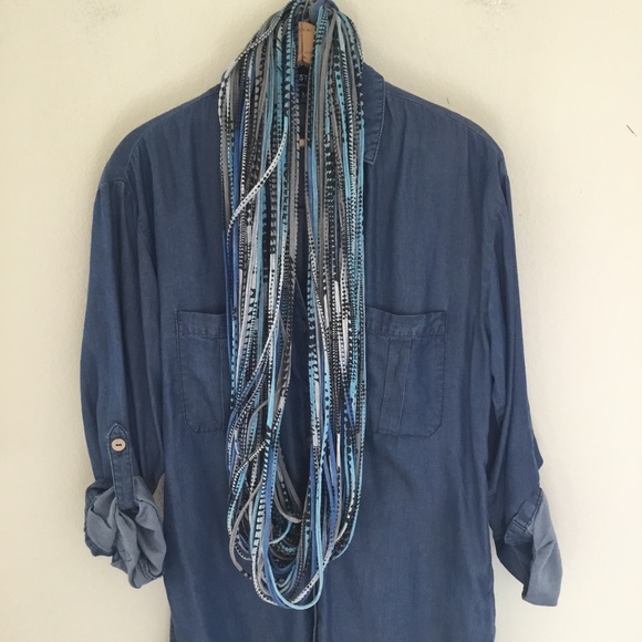 Necklush Chunky Blue, Grey, and Black Unisex Infinity Scarf is New with Bag! - Picture 1 of 6